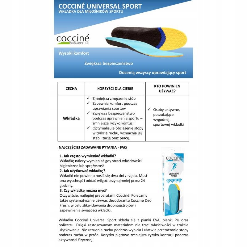 WKŁADKI DO BUTÓW SNEAKERS UNIVERSAL SPORT 44-47 Marka Coccine