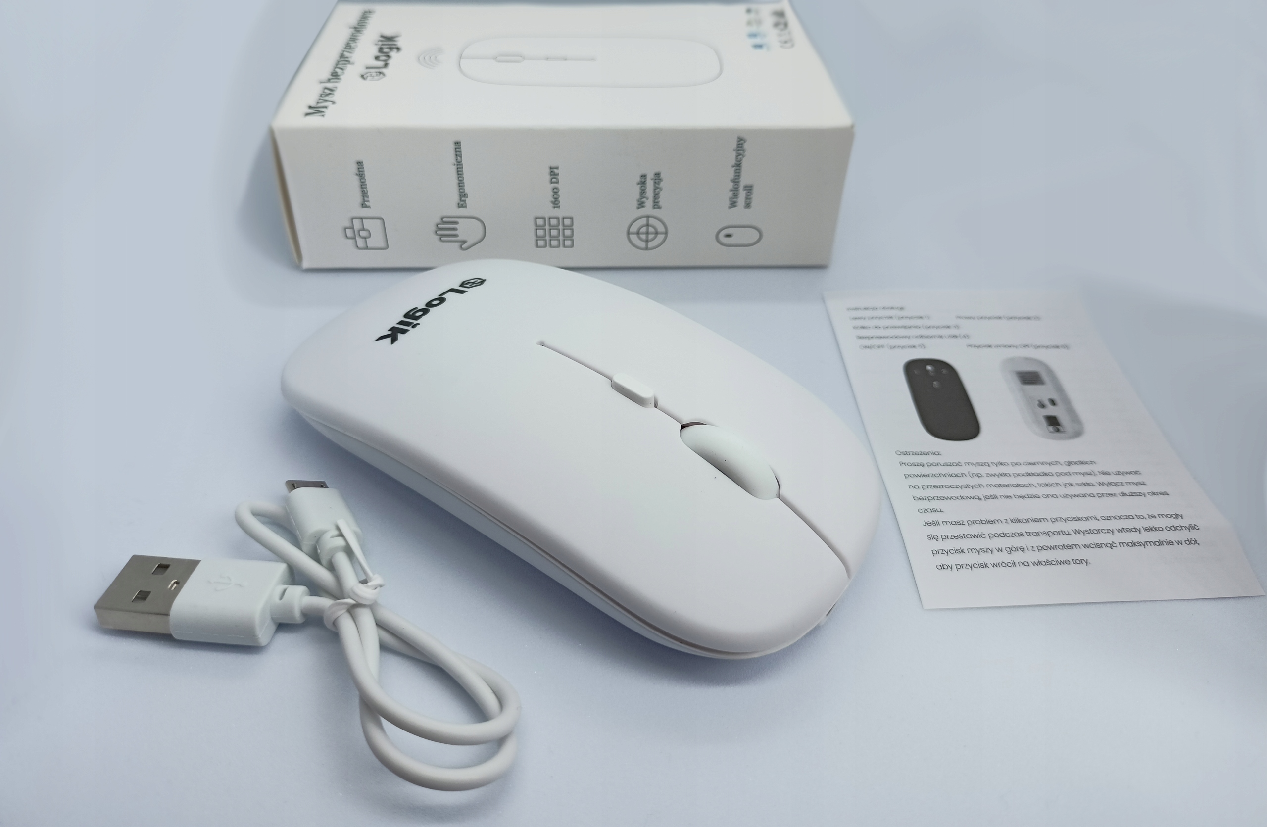 MYSZ BEZPRZEWODOWA CIENKA 2400 DPI AKUMULATOR |USB Kolor biały