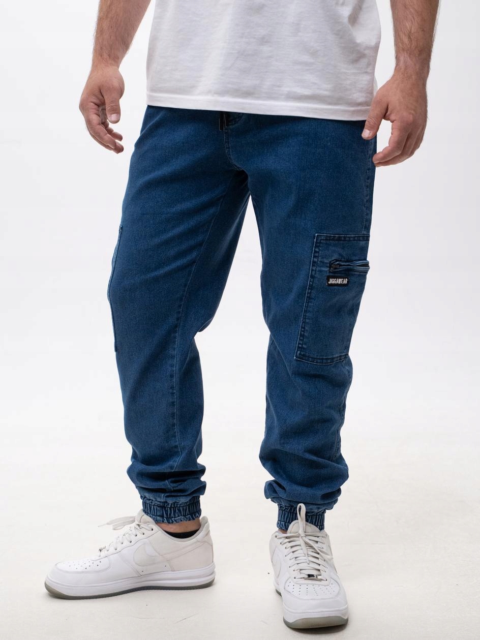 Jogger Kalhoty Kapsáče Pánské modré Jigga Cargo Denim M