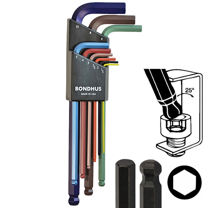 Zestaw Imbusów Długich Z Kulką 1.5-10MM, Kolor, 9SZT. BO69499 Bondhus