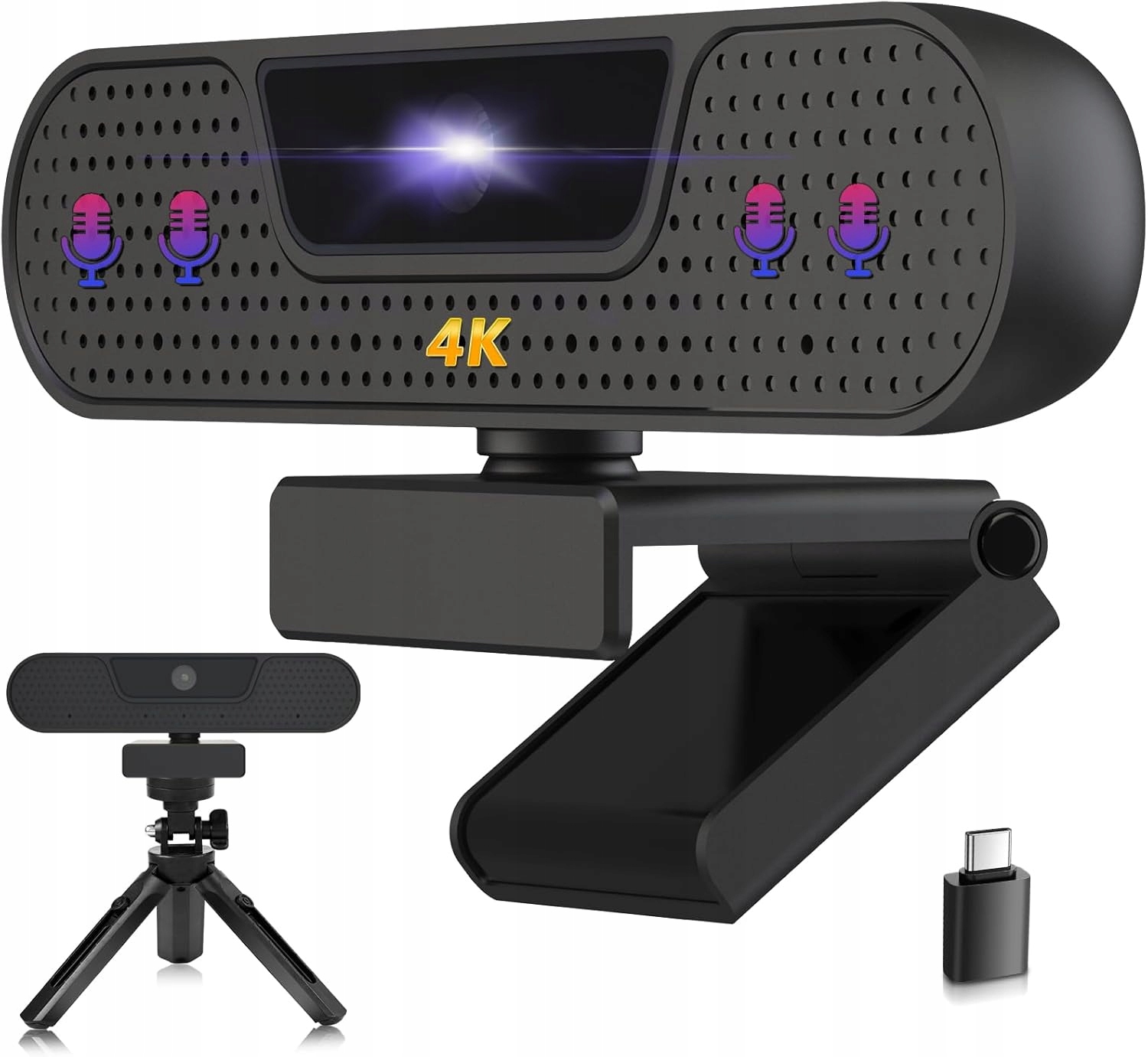 Webová Kamera 4K Uhd S Ostřením, 4 Mikrofony A Stativem