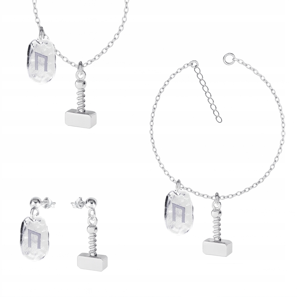 Runa Uruz Kladivo Thora Mjolnir Wiking Stříbrný komplet rolo oval stříbro 925