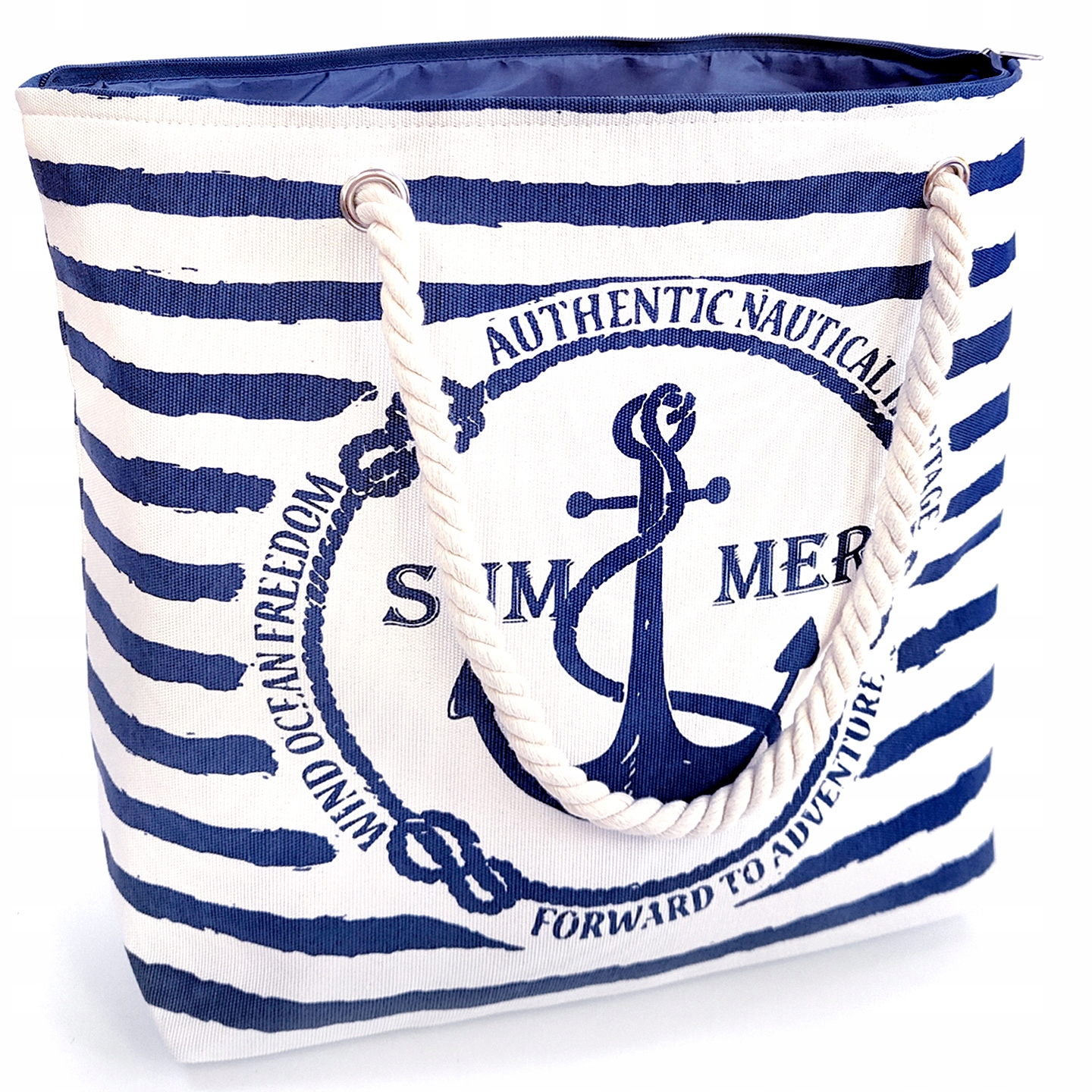 TORBA PLAŻOWA MARYNARSKA W PASKI ZAPINANA MIEJSKA SHOPPER NA ZAKUPY PLAŻĘ Model TORBA PLAŻOWA _KOTWICA_PASKI