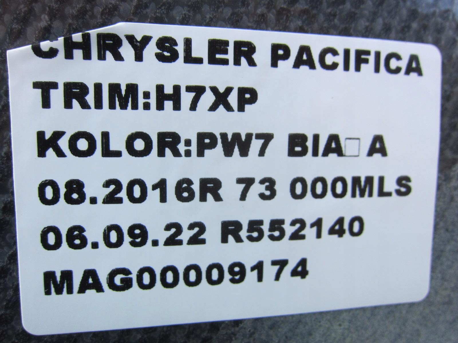 CHRYSLER PACIFICA 2017 KOBERCE predok predná