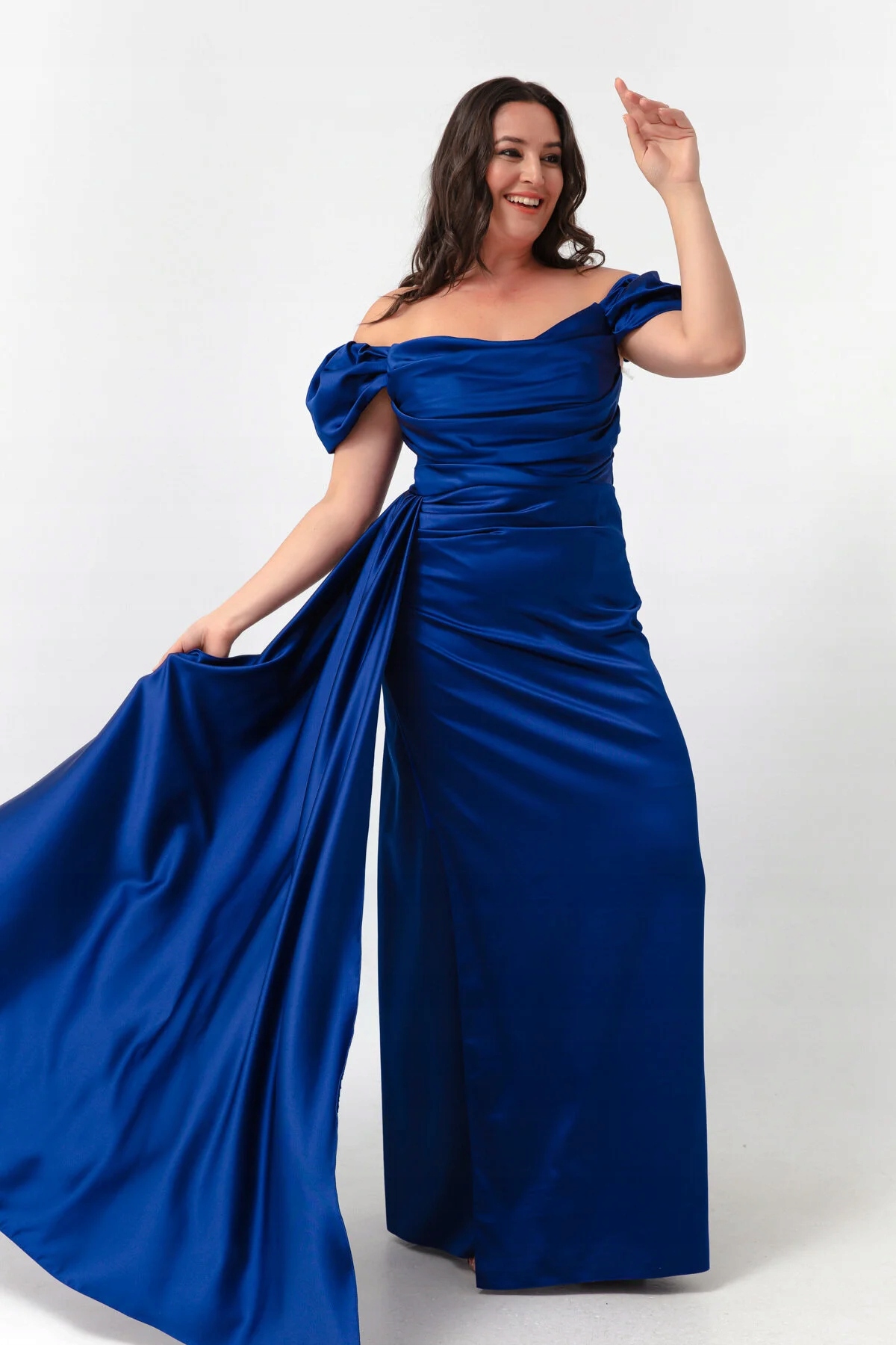 Šaty Večerní Modrá Rozevřená Plus Size 38 5GA