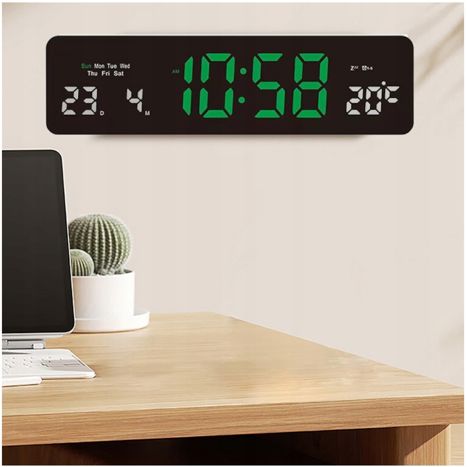 DUŻY ZEGAR ŚCIENNY STOJĄCY ELEKTRONICZNY LED 32cm Cichy Temperatura Data Marka bez marki