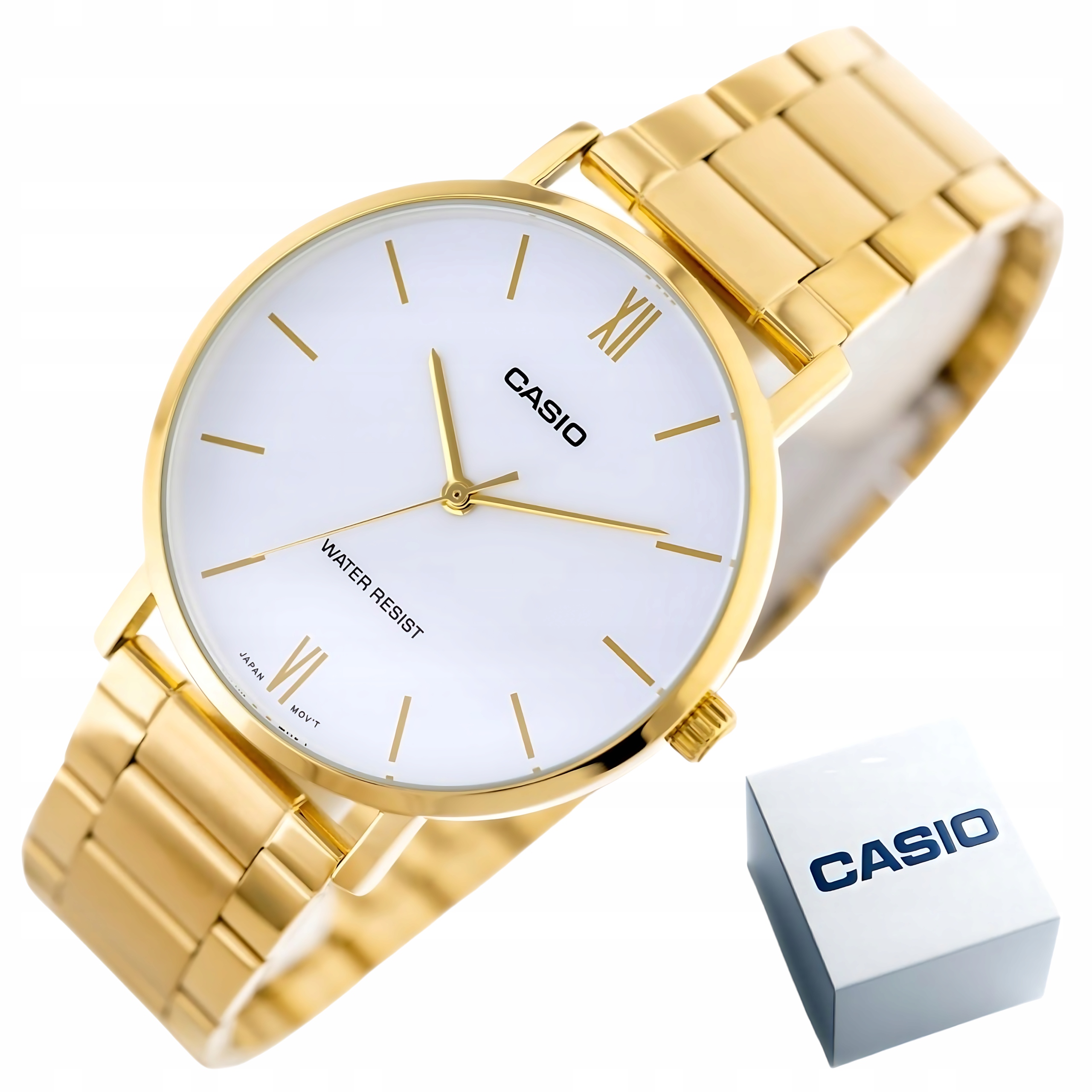 Pánské Hodinky Casio MTP-VT01G-7B Zlaté Vodotěsné WR30 Ocelové Krabička