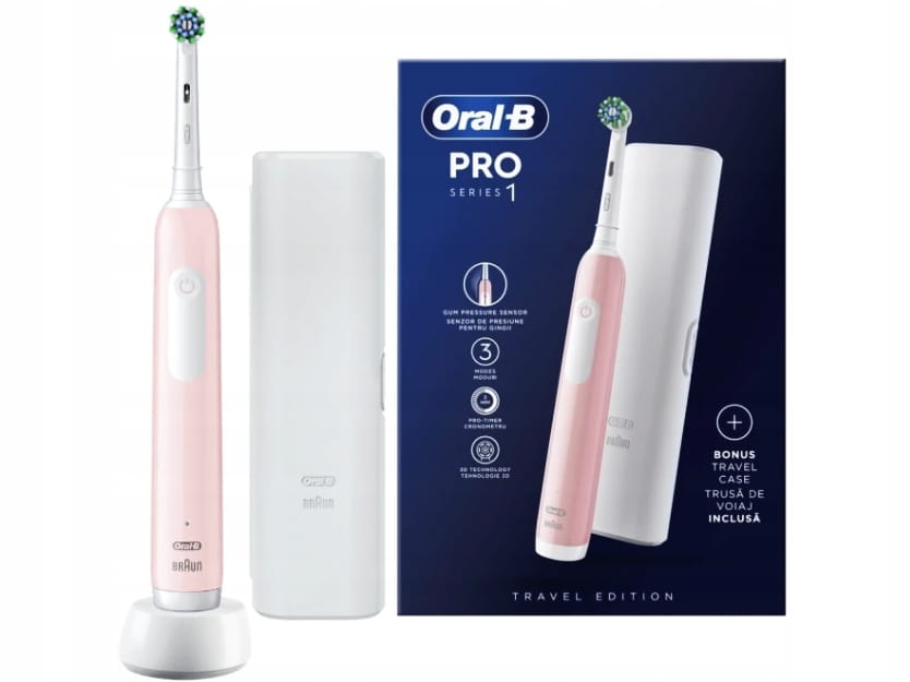 Szczoteczka Braun Oral-B Pro Series 1 Travel Edition różowa z etui podróżny