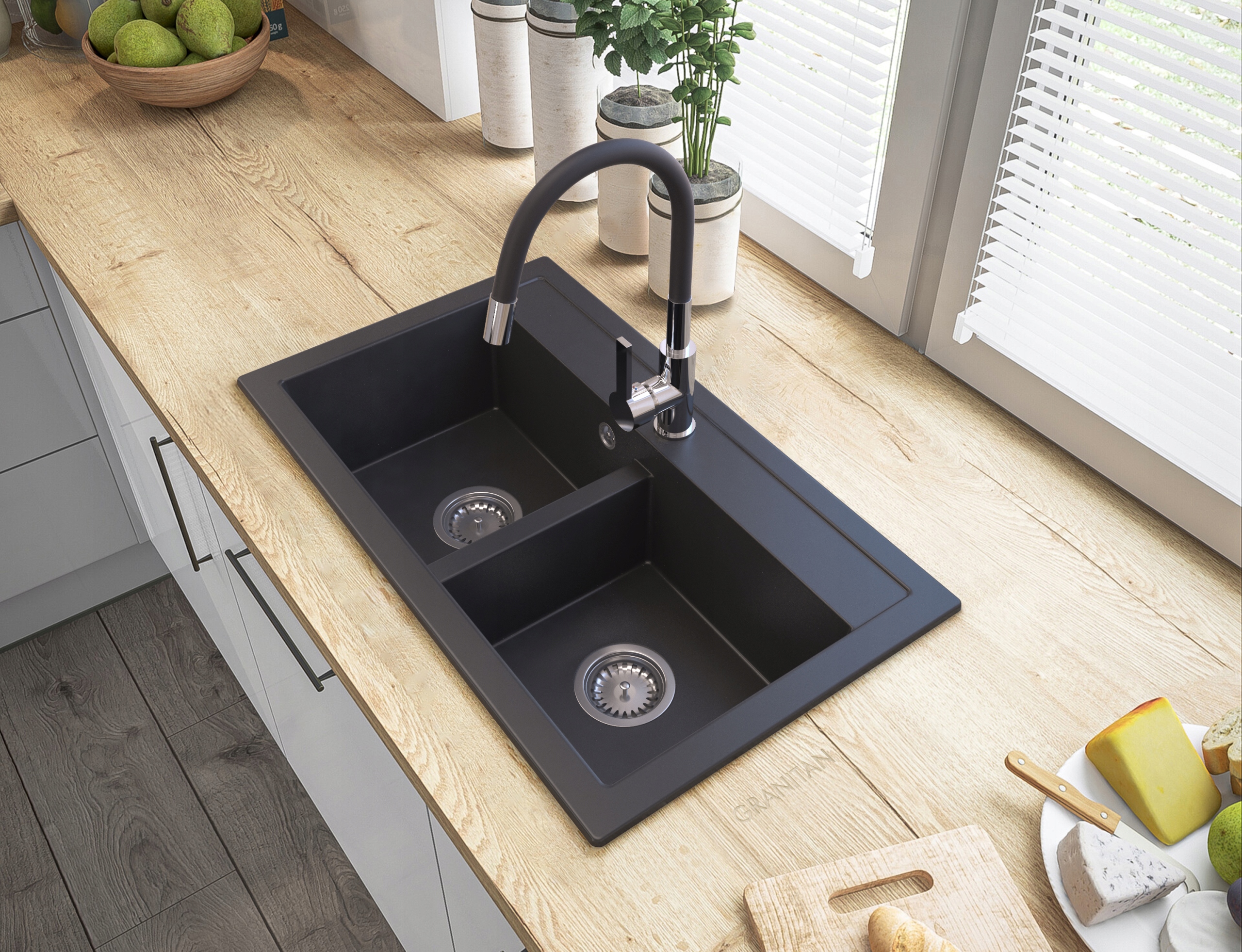 ZLEW GRANITOWY +BATERIA FLEX +SYFON PRZYŚCIENNY D Rodzaj wpuszczany