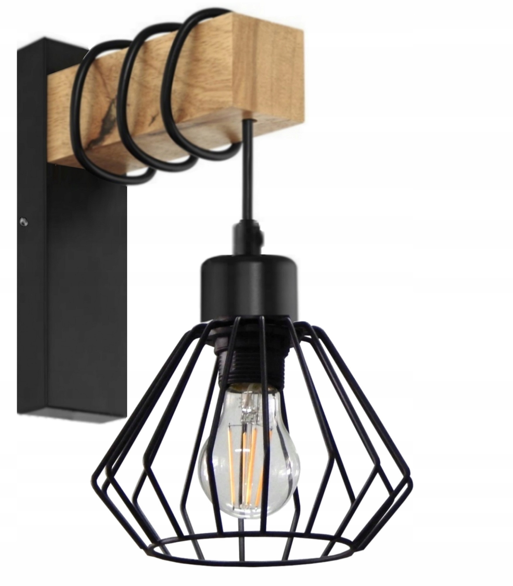 

Lampa Kinkiet Ścienny drewniany Loft metal czarna