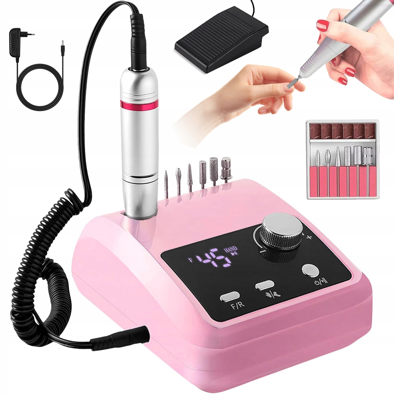Elektrický Pilník Na Nehty LCD 45000 Rpm S Regulací Rychlosti A Pedálem