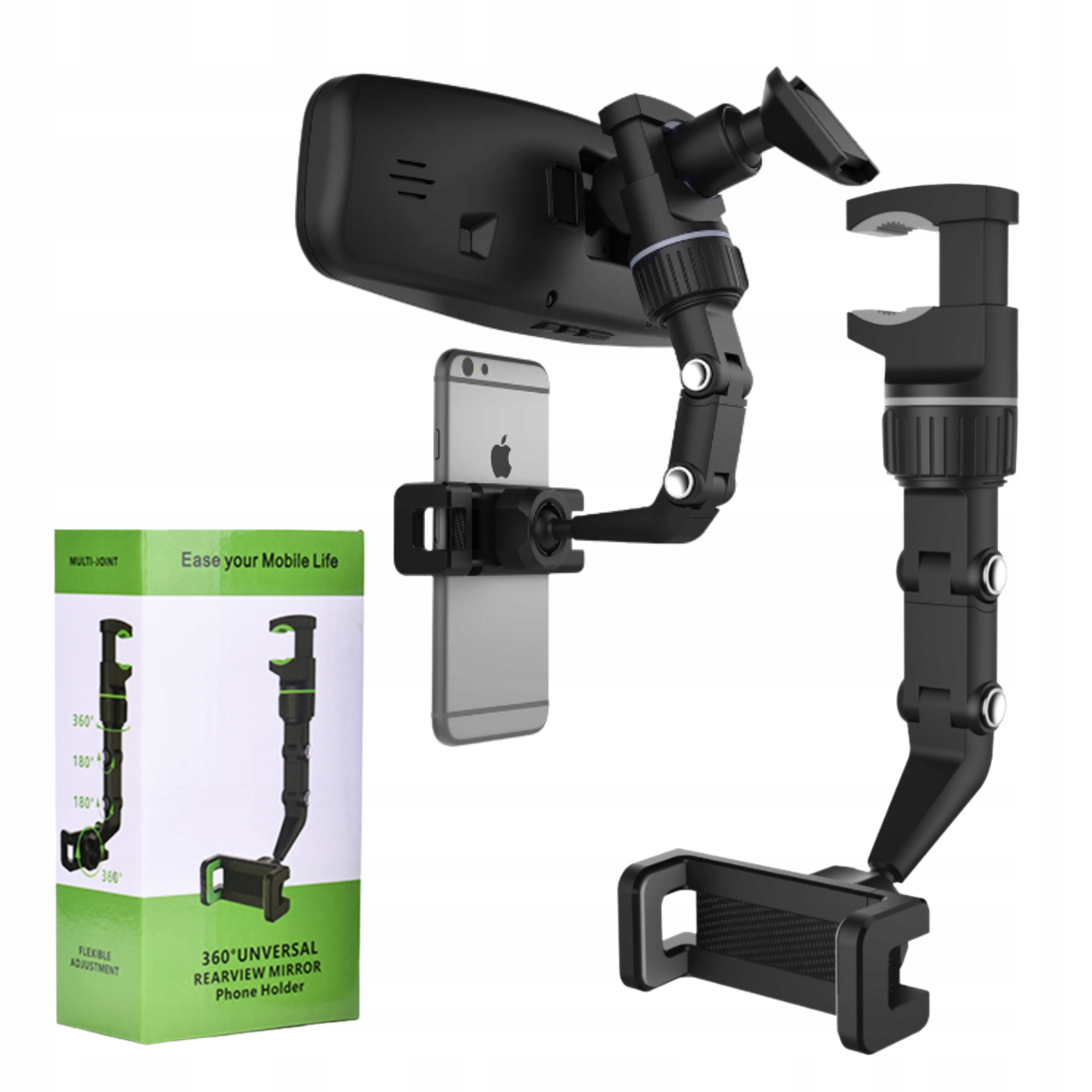 Uchwyt na telefon do samochodu na lusterko samochodowy obrotowy regulowany