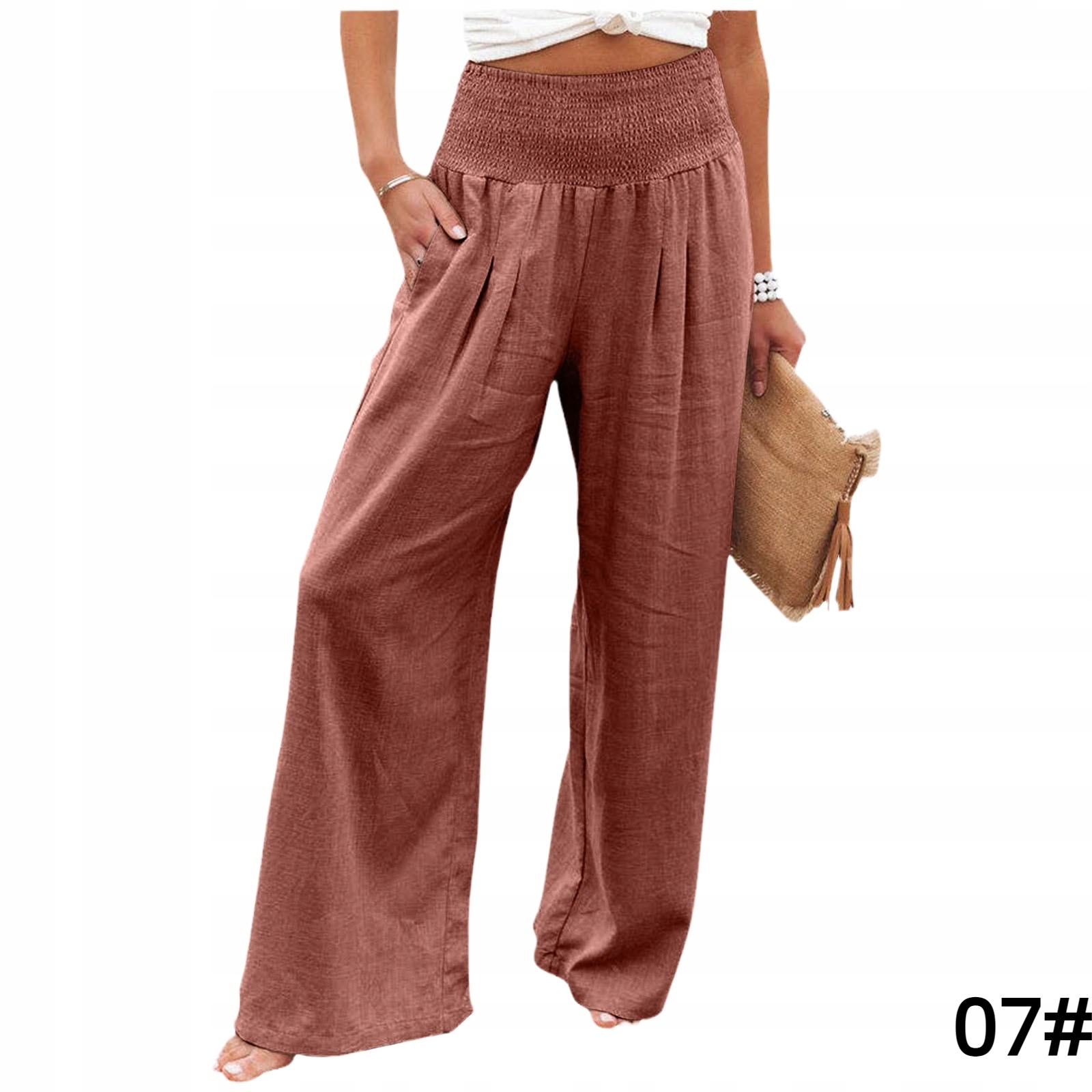 SPODNIE DAMSKIE LNIANE LUŹNE BAWEŁNIANE ZWIEWNE Materiał dominujący poliester