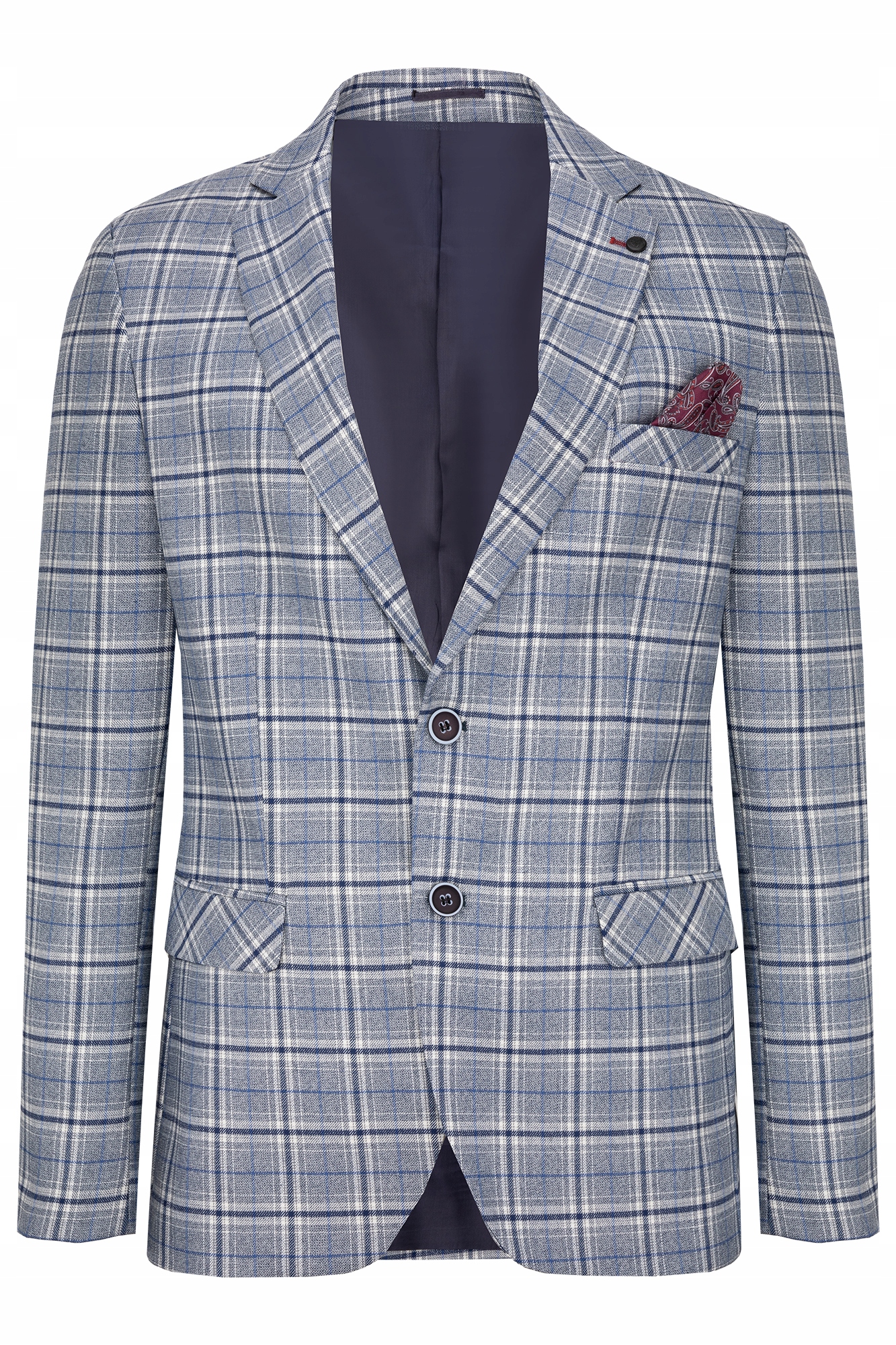 Elegantní Modré Kostkované Sako 48