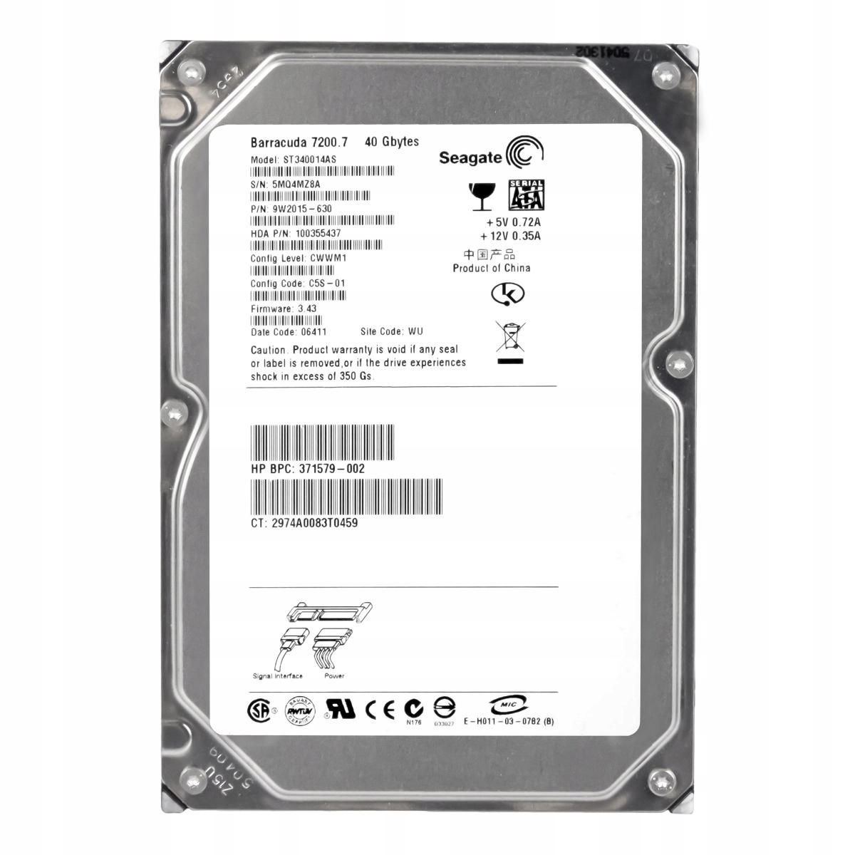 Hp 371579-002 40GB 7.2K 2MB Sata 3.5'' ST340014AS