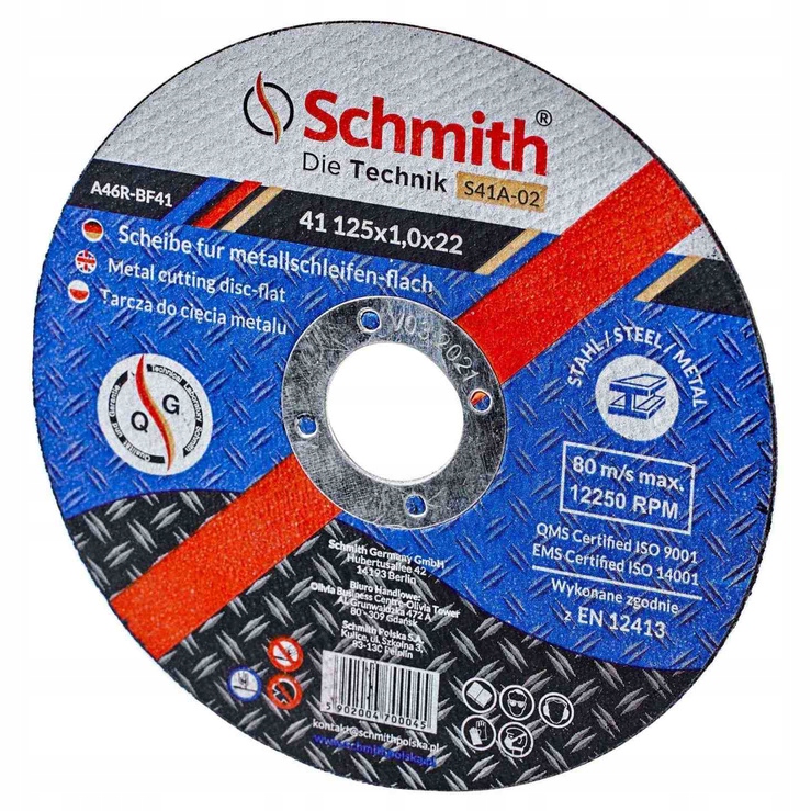 

Tarcza do cięcia metalu 125x3,2x22 mm Schmith