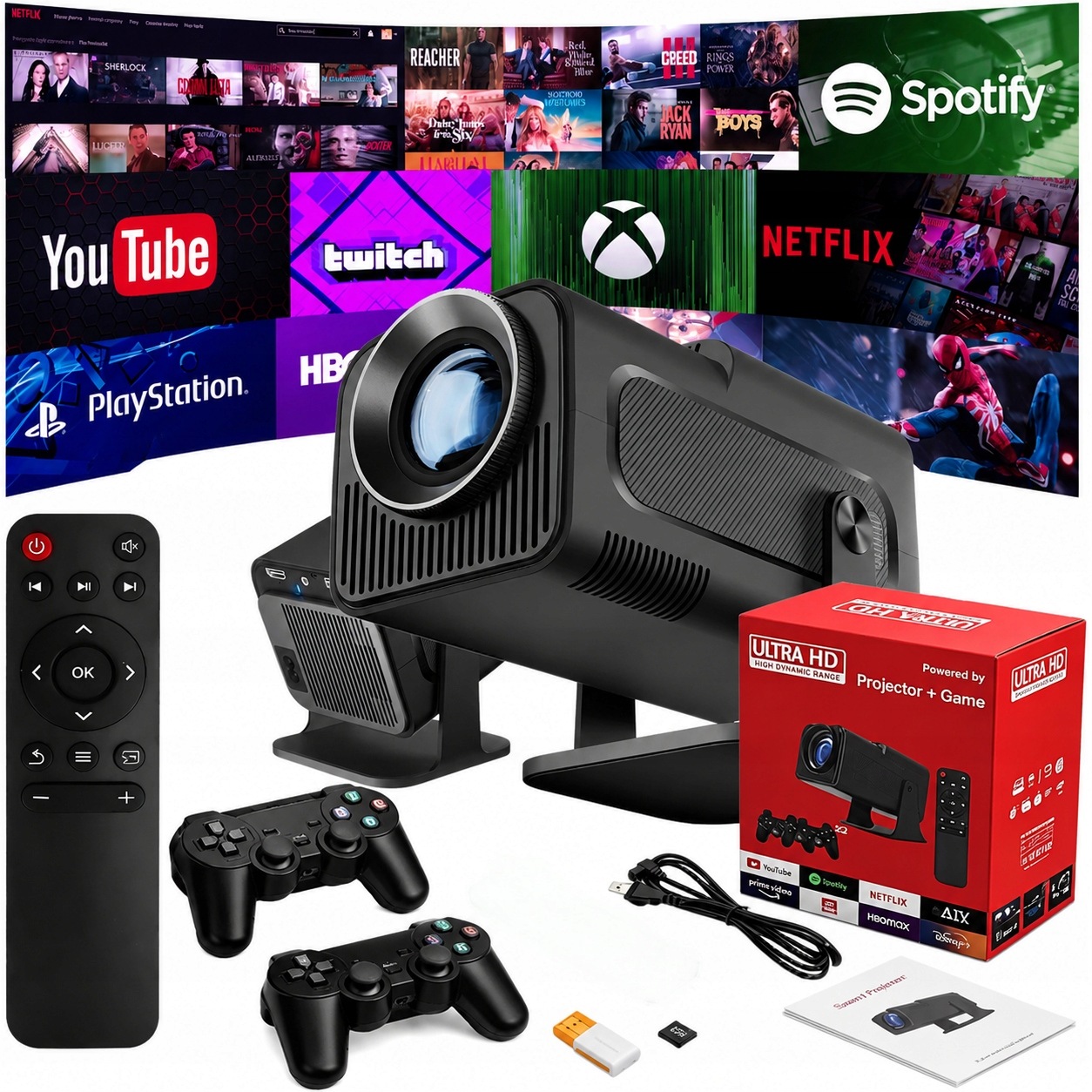 Projektor 4K Led Konzole Game Stick Pro Android 2 Herní Ovladače Dálkové Ovládání Wifi Usb