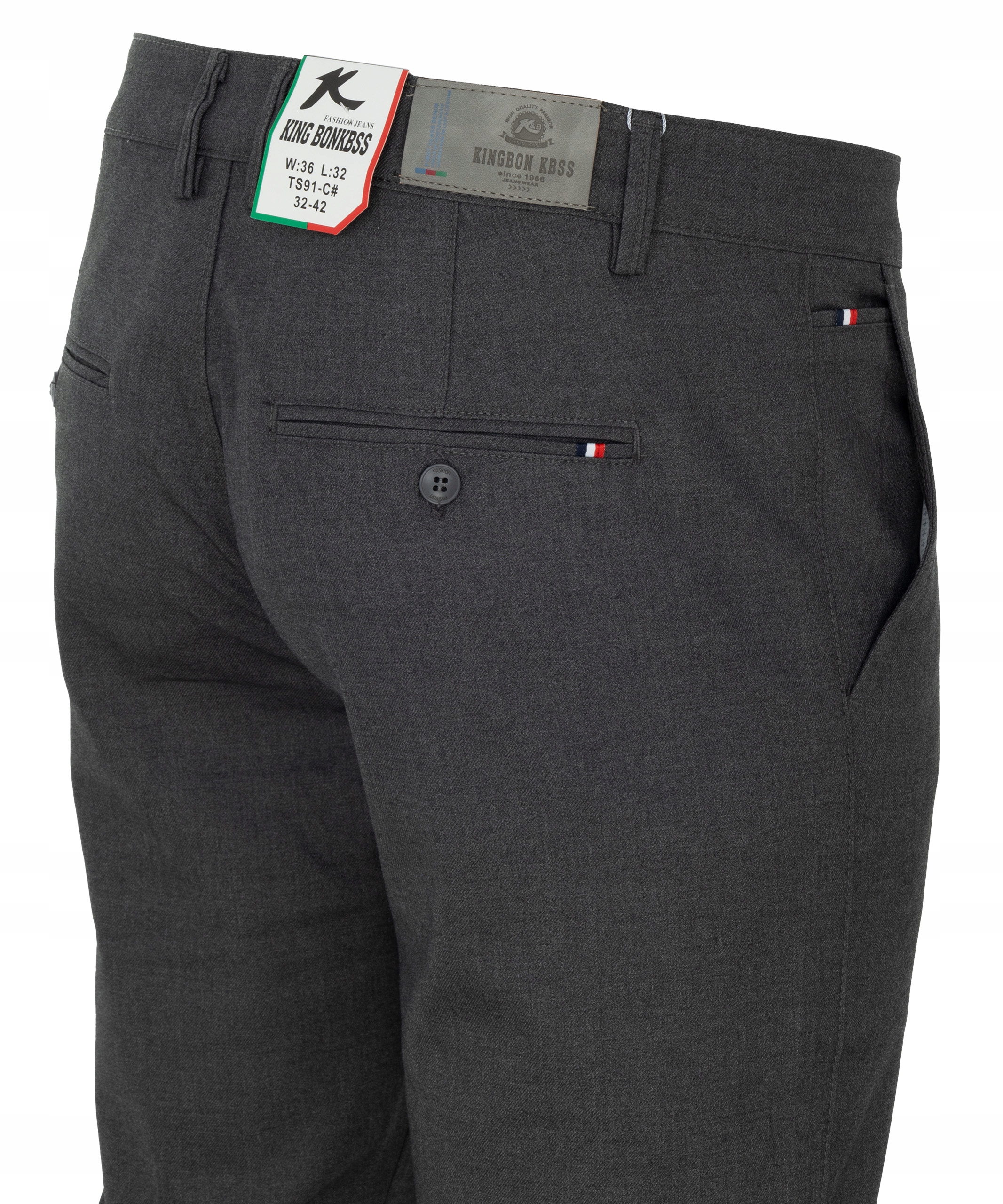 SPODNIE MATERIAŁOWE ELEGANCKIE CIEMNO-SZARE GŁADKIE W39 L30 Fason proste