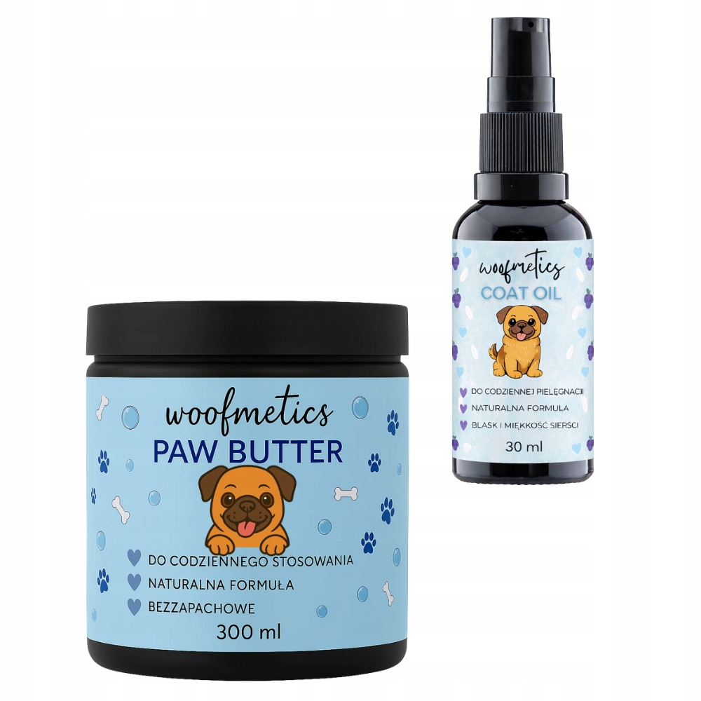 Levně Sada pro psa Bezzápachové máslo na tlapky 300 ml Olej na psí srst 30 ml