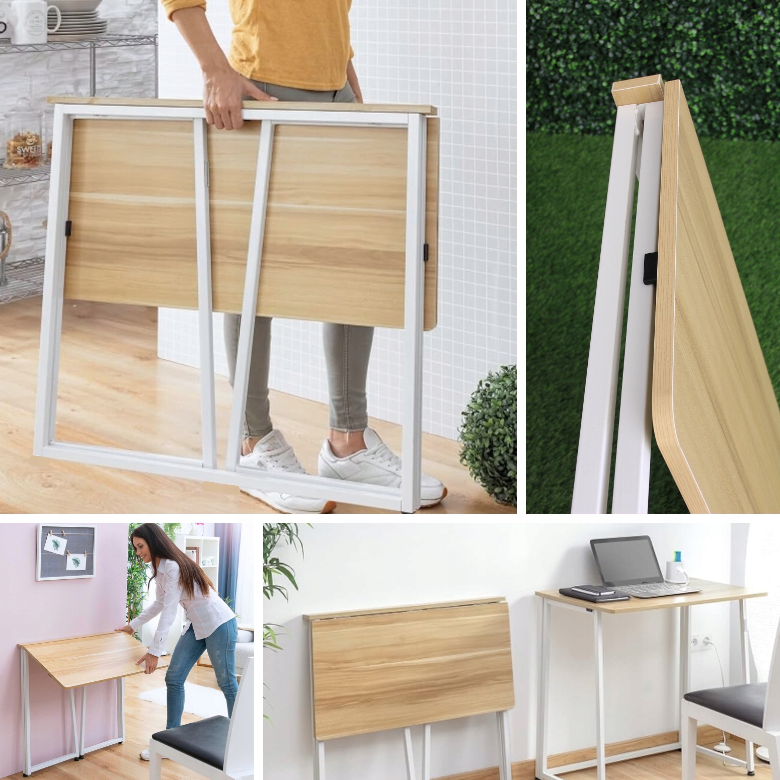 Składane Biurko BoHome Stolik Toaletka Komputerowe Prostokątne Białe Drewno Marka inna