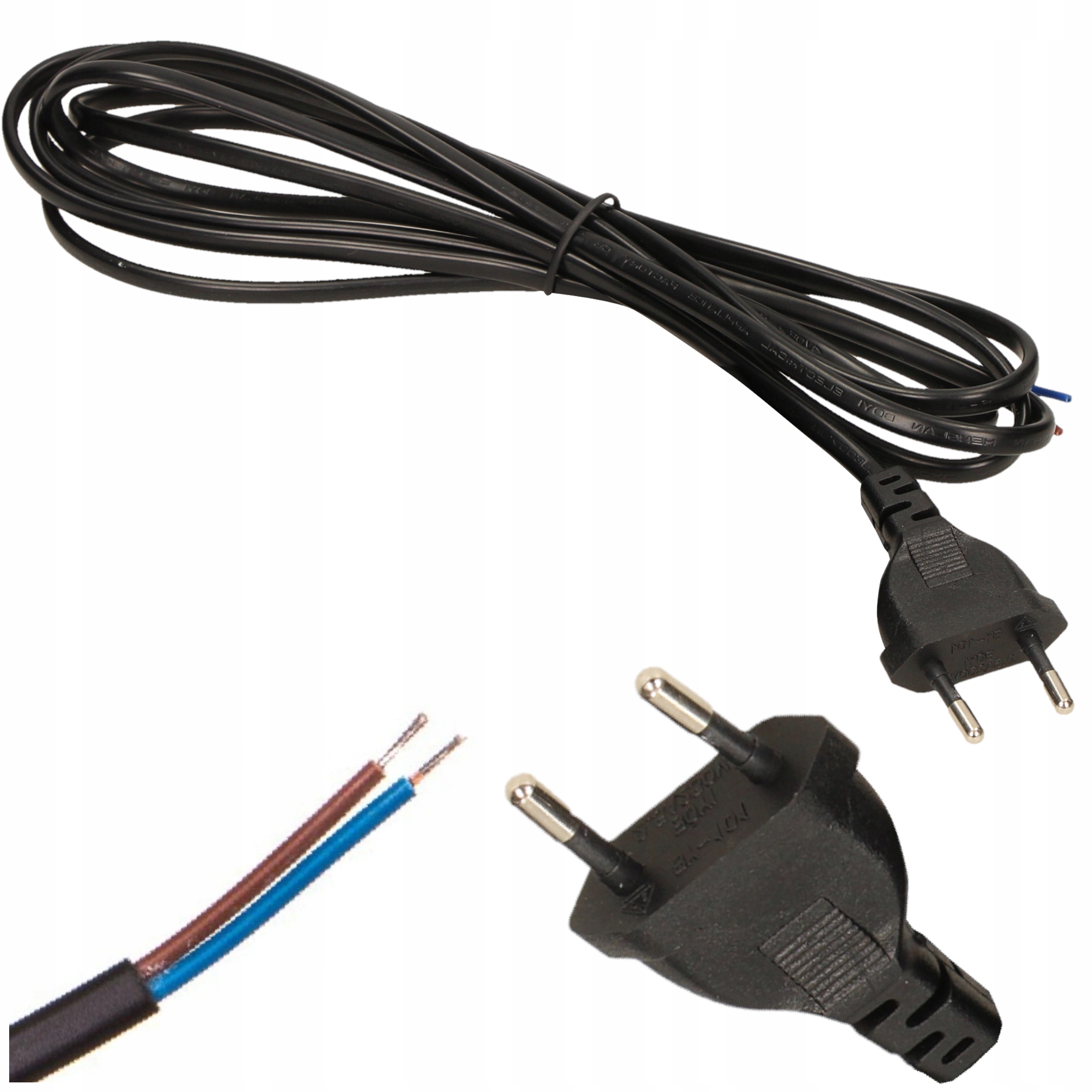 

Przewód Zasilający Kabel Z Wtyczką 2x0,75mm 1,9m