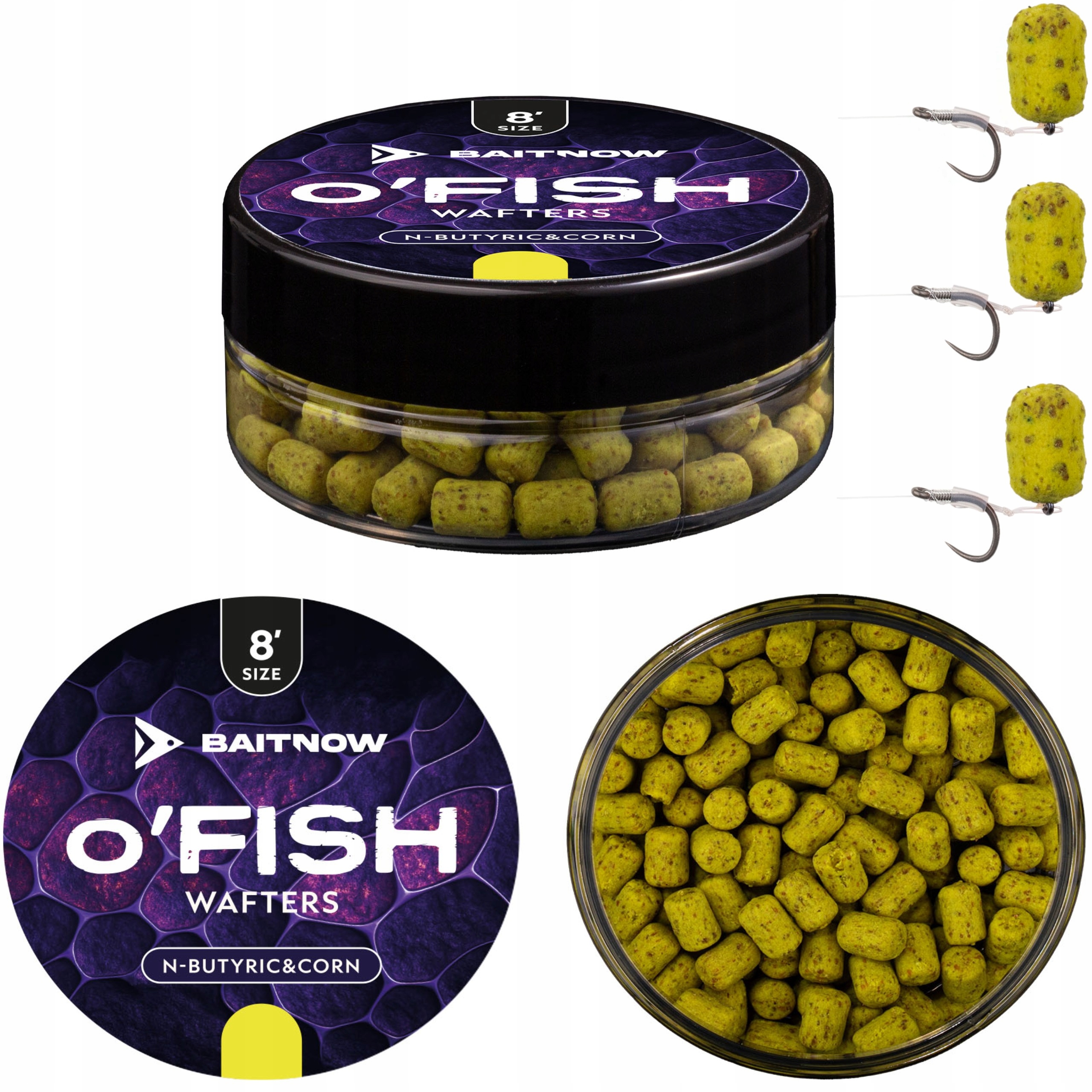Przynęty wędkarskie Voo wafters O'fish kwas masłowy kukurydza Baitnow 8mm