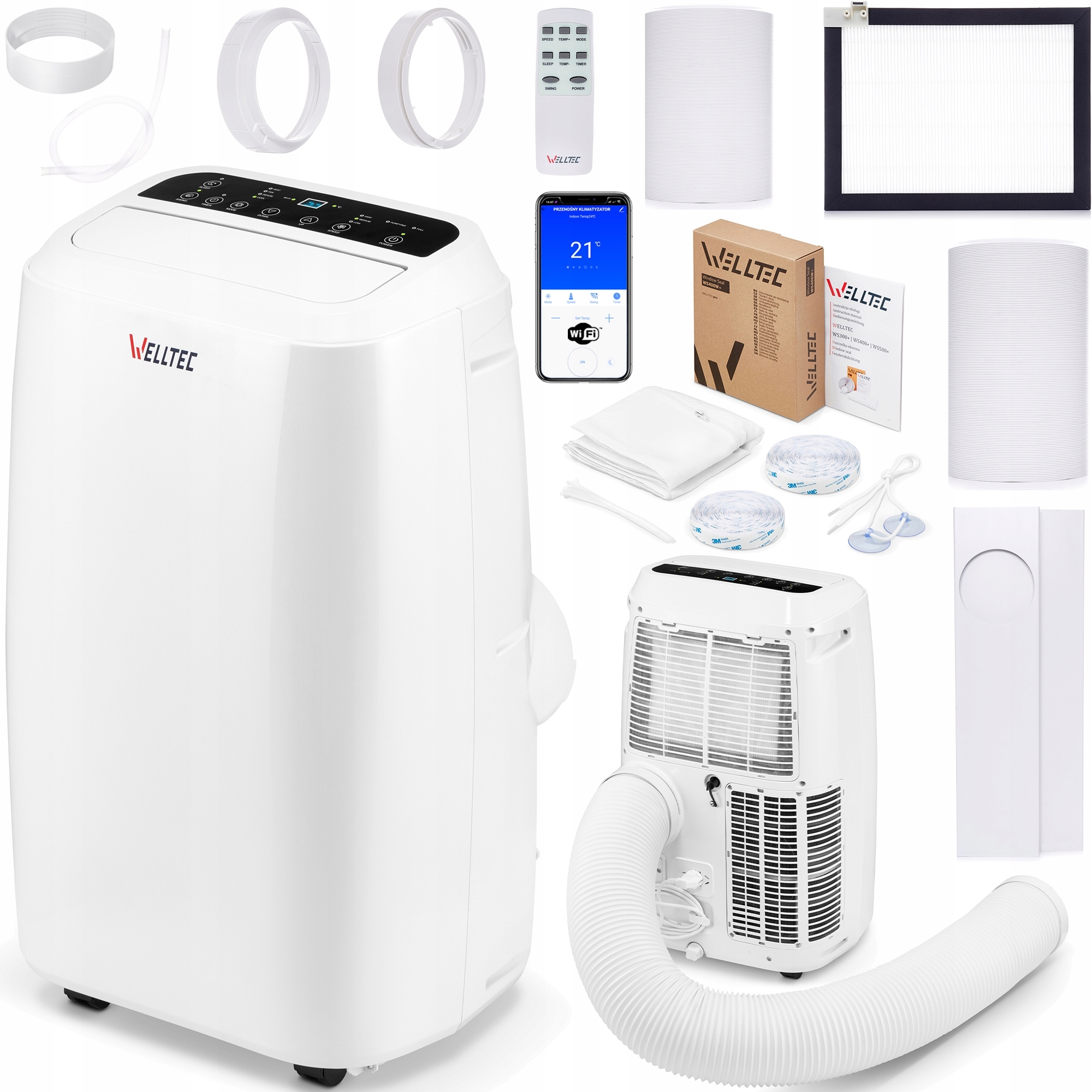 Cichy Klimatyzator Przenośny Welltec ACN14 5w1 WiFi 4,1kW do 80m² Hepa