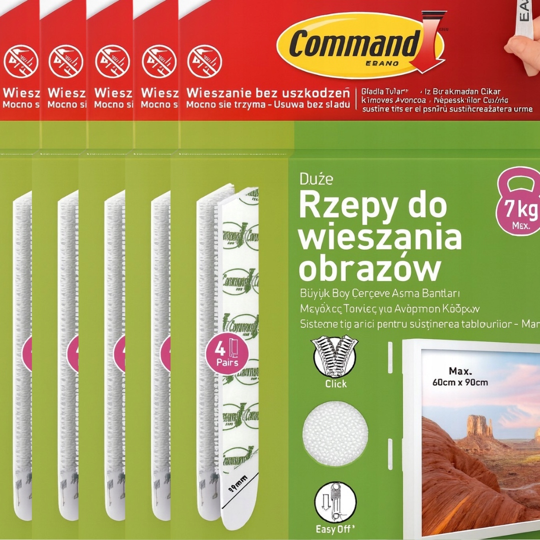 Command 5 x Suchý Zip Pro Zavěšení Obrazů 4 Velké Komplety 7KG 17206-WHI-4