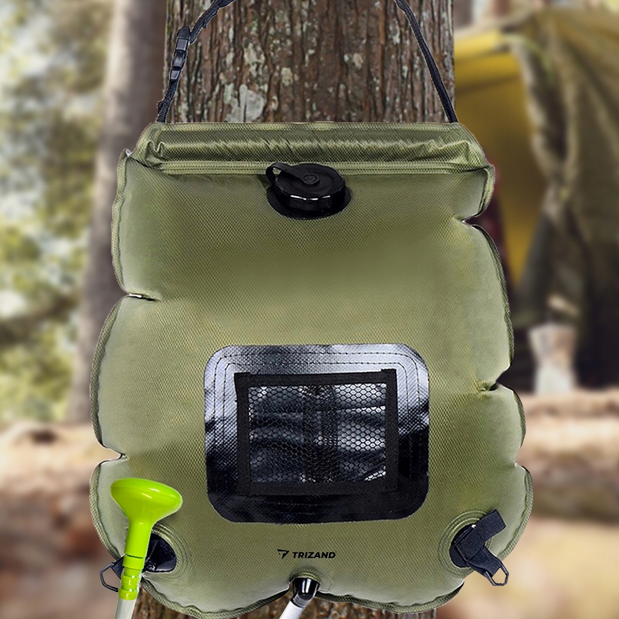 Duży PRYSZNIC TURYSTYCZNY BIWAKOWY KEMPINGOWY Mocny 20L Solarny Ciepła Woda Model Solarny z termometrem