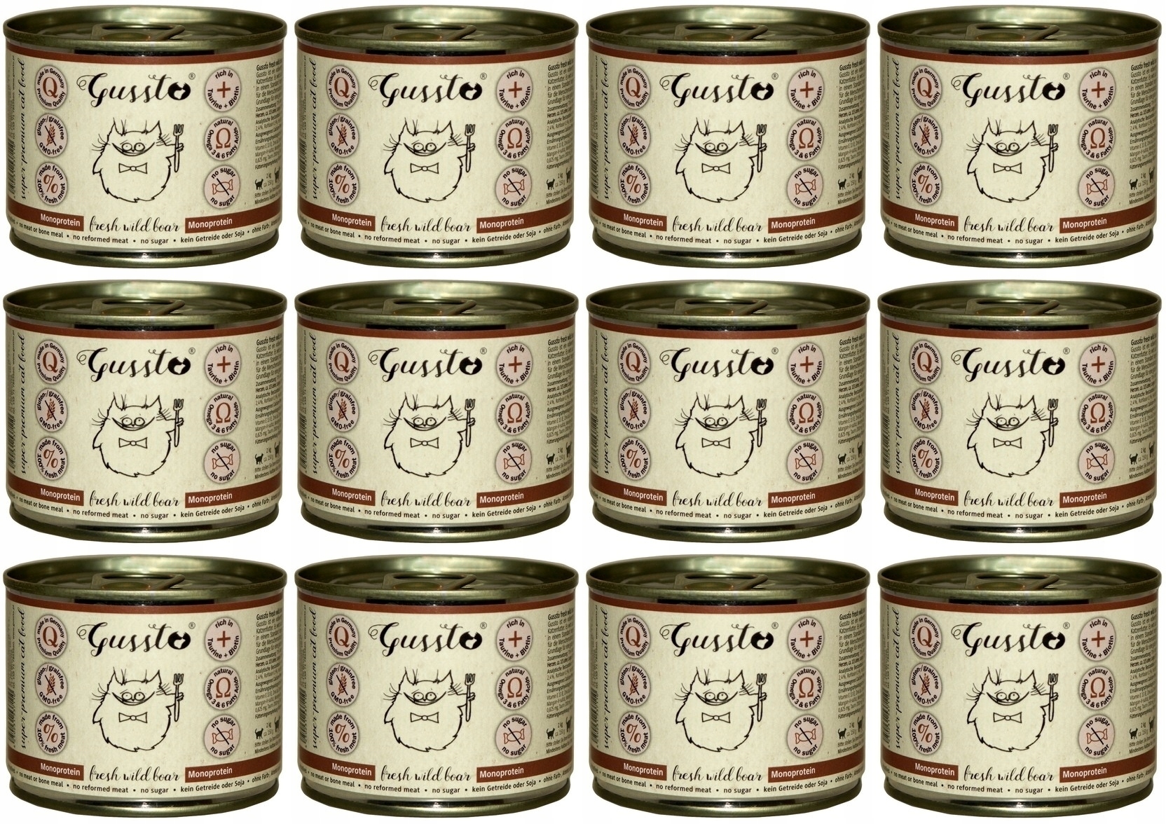 Levně Gussto krmivo pro kočky s čerstvým divokým prasetem 12 x 200 g