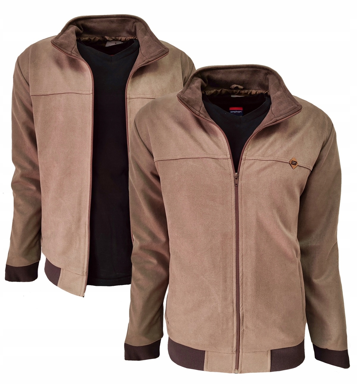 Sportovní mikina s rozepínací bundou bomber jemný semiš Hnědá M