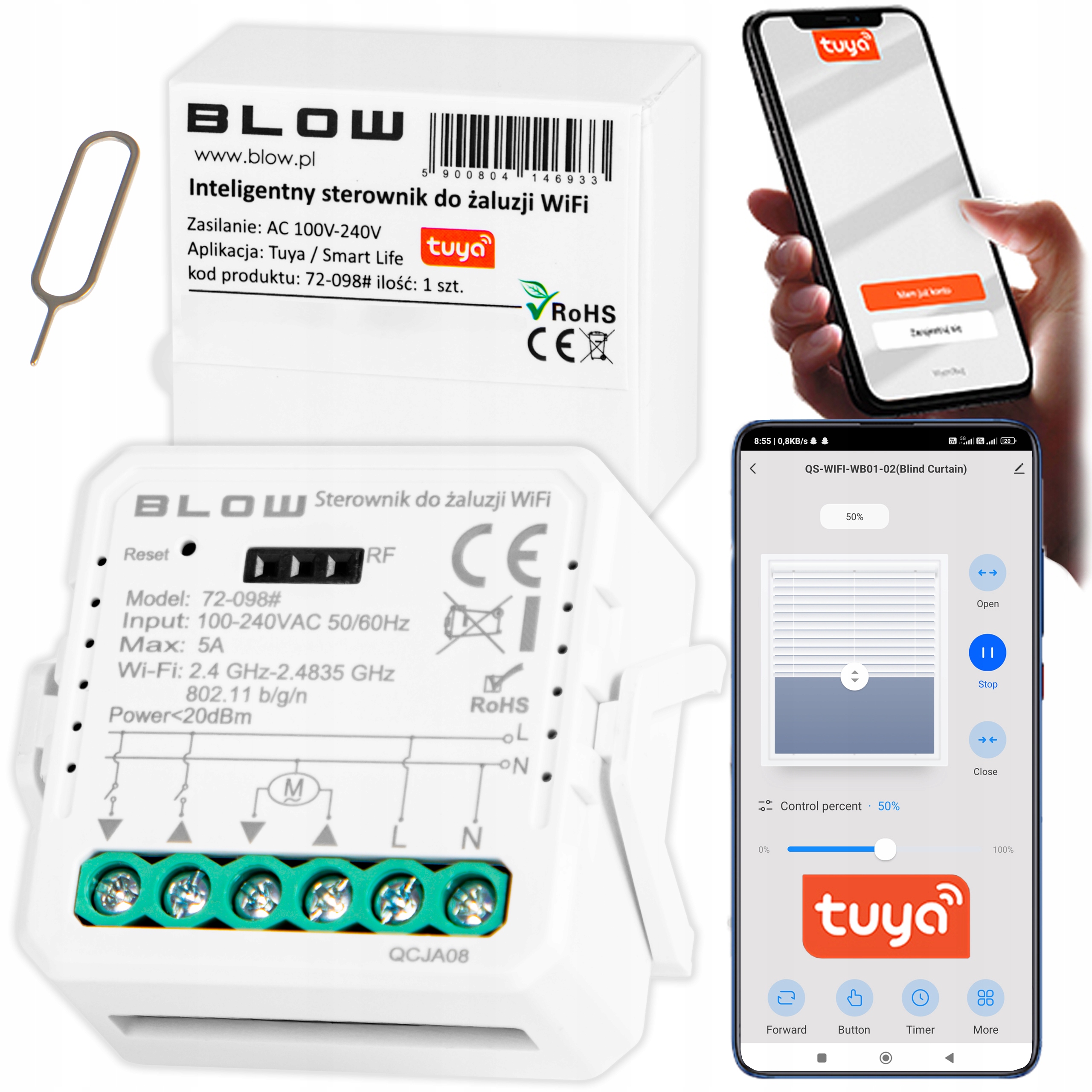 STEROWNIK DO ŻALUZJI WIFI TUYA MODUŁ WŁĄCZNIK DOPUSZKOWY RF SMART MINI