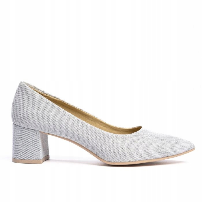 Srebrne Czółenka Niskie Brokatowe Biała Nitka 39