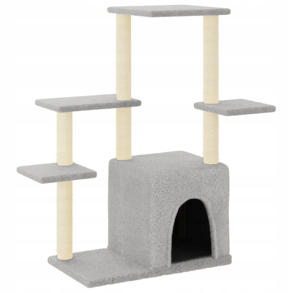 Levně Škrabadlo pro kočky, sisalovými sloupky, světle šedé, 97,5 cm