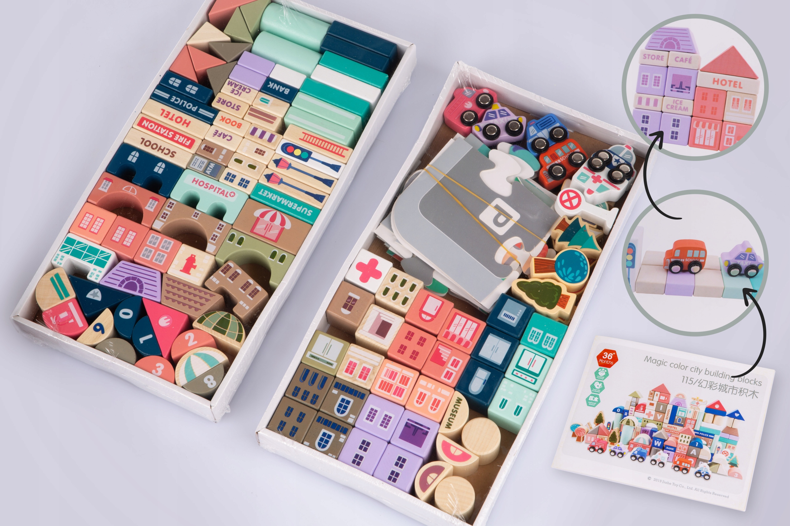 DREWNIANE KLOCKI ZESTAW DROGA MIASTO 115 ELEMENTÓW Płeć chłopcy dziewczynki