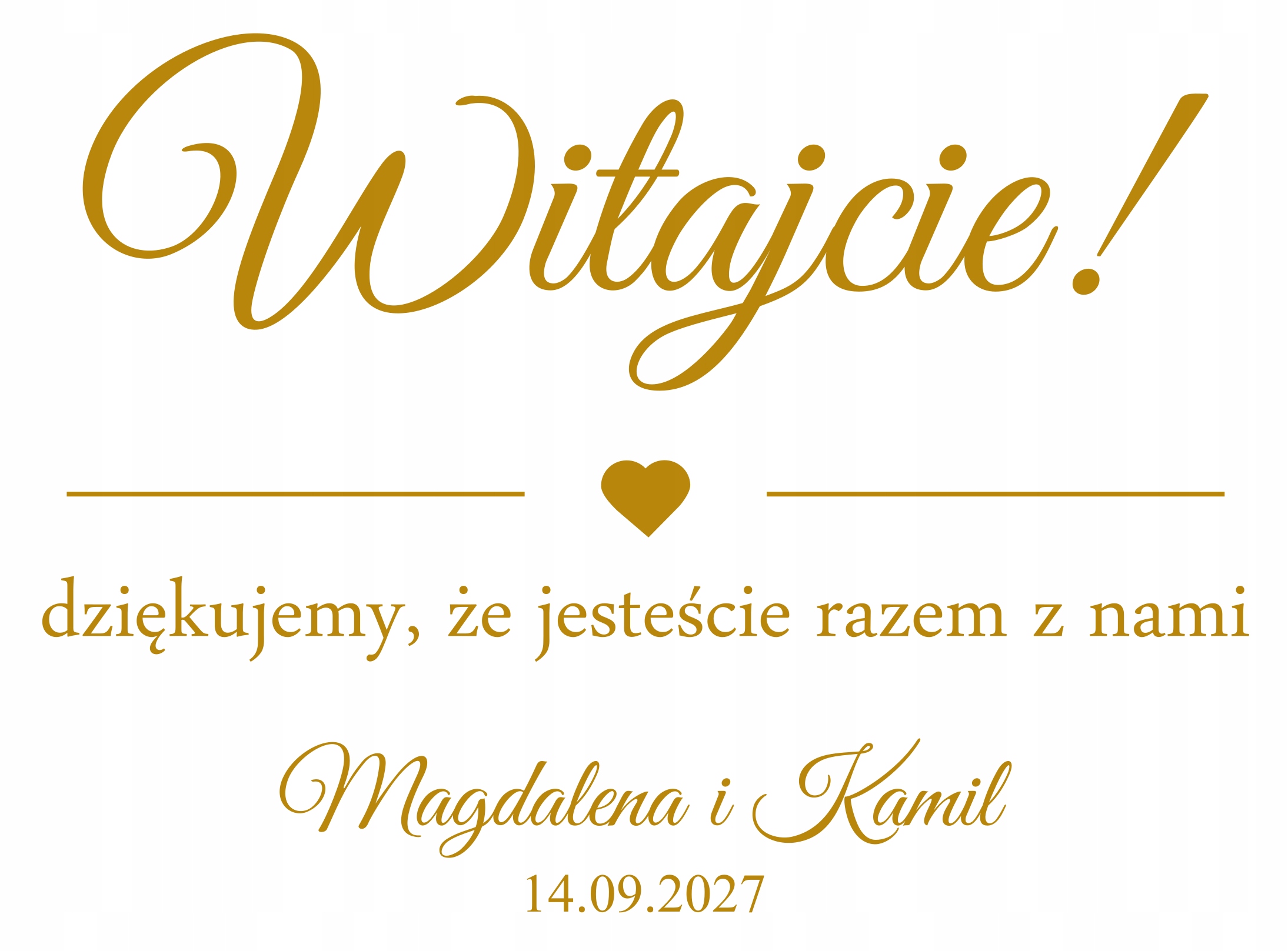 naklejka powitalna Witajcie dziękujemy na ściankę lustro imiona ślub 57x42