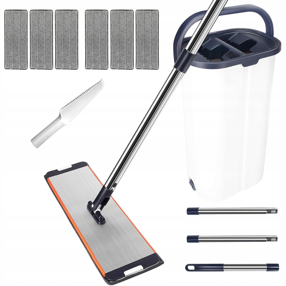 Levně Plochý Mop S Otiskovacím Kbelíkem A 6 Mikrovláknovými Nástavci Pro Domácnost