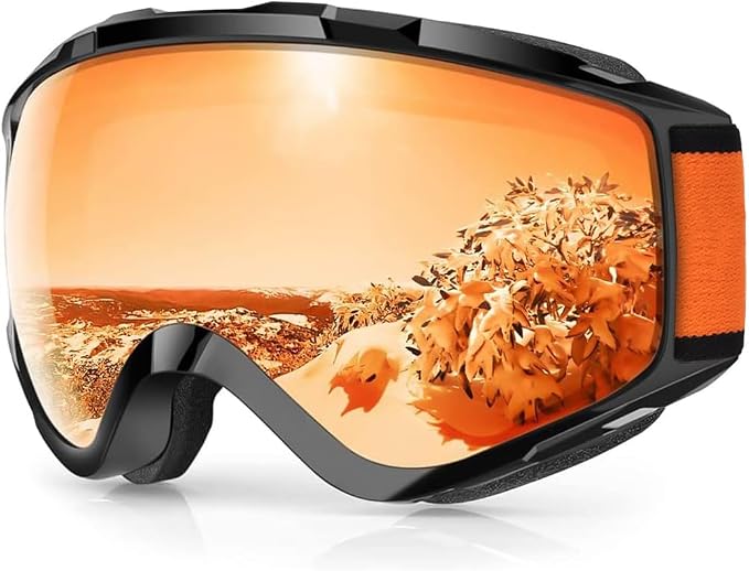Gogle Narciarskie Pomarańczowe Otg Anti-fog UV400 Kask, Sferyczne Lustrzane