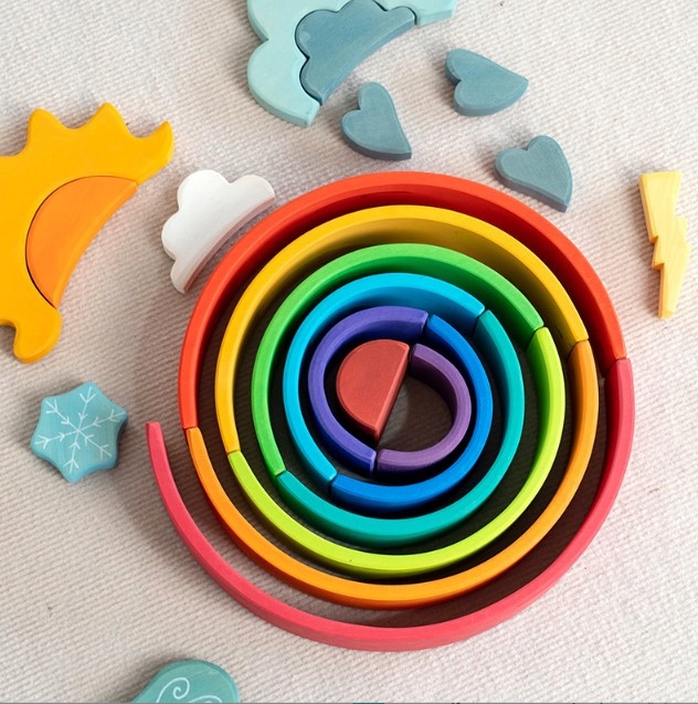 DREWNIANE KLOCKI TĘCZA MONTESSORI UKŁADANKA PS Marka Perfectlife