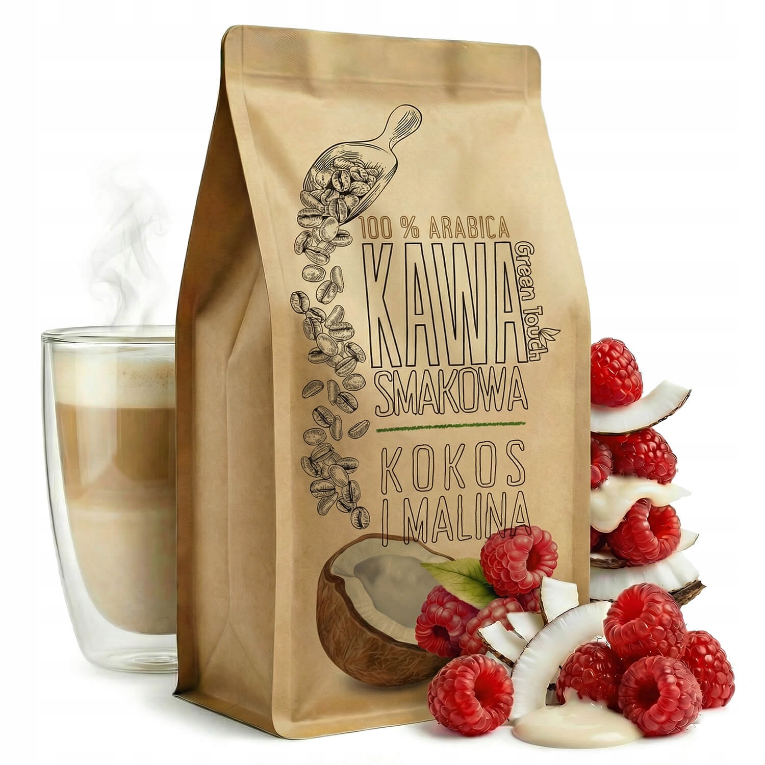 Kawa Mielona smakowa Kokos Z Maliną kokosowa malinowa 1 kg Green Touch