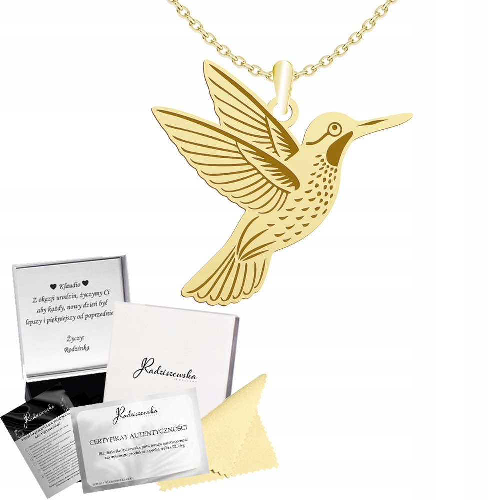 Zlatý náhrdelník Kolibřík Dárek Stříbro 925 Den žen Přání Bonus