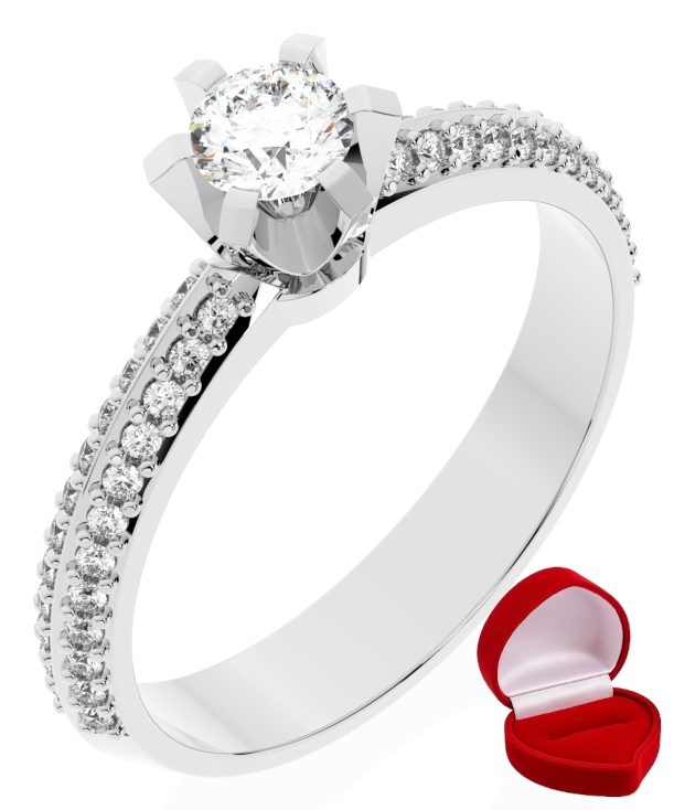 Zlatý Prstýnek 585 14k Brylant 0,19 ct Bílé Zlato R23