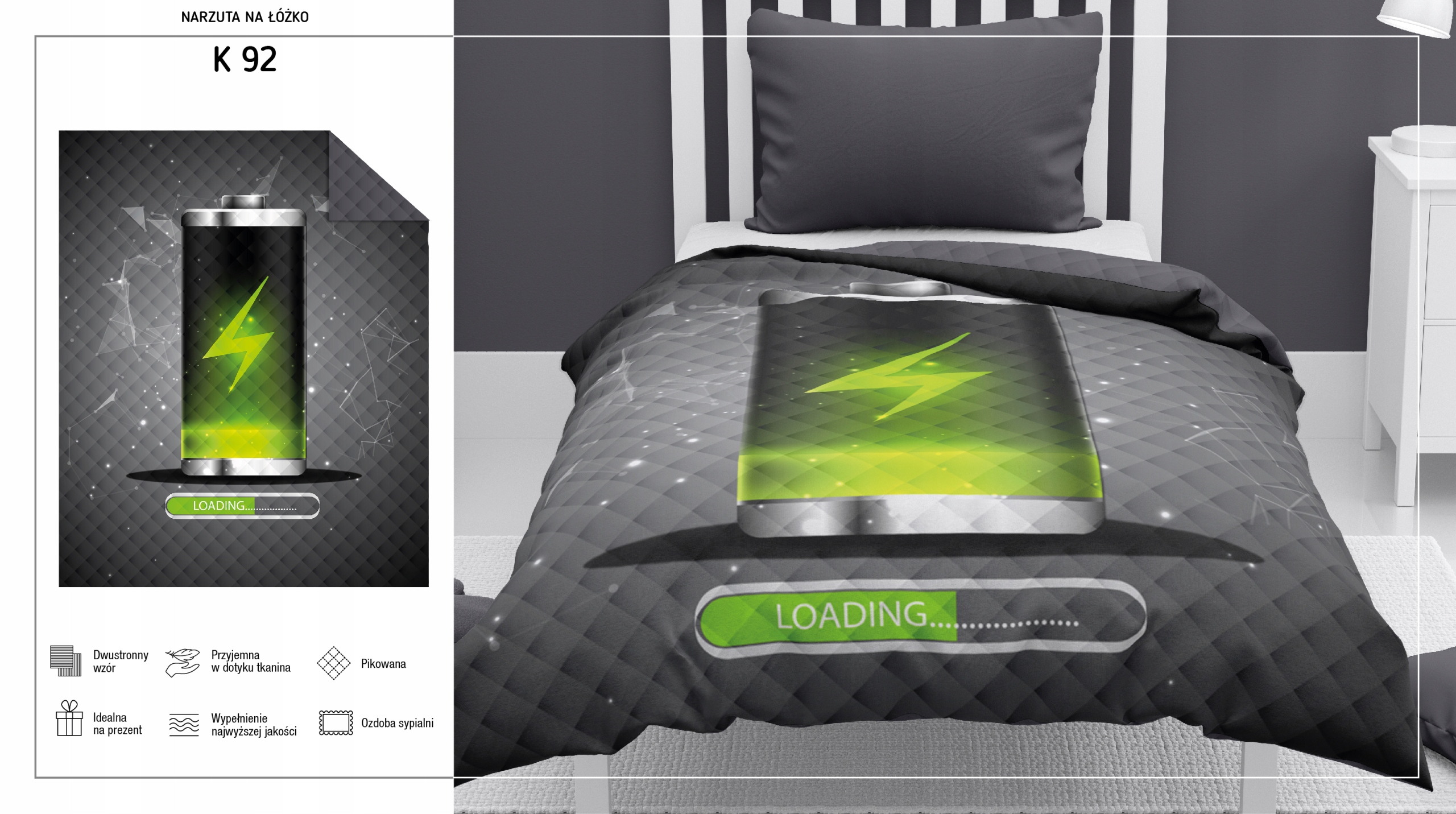 Narzuta na łóżko 170x210 Ładowanie Baterii Kod producenta K_92