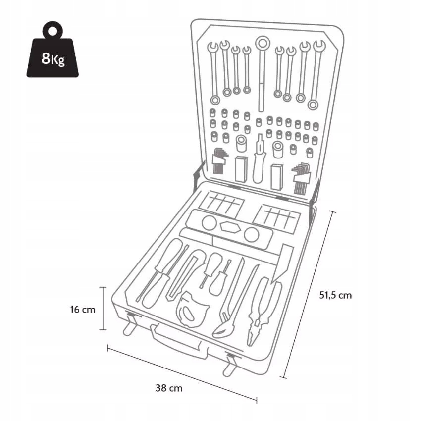 ZESTAW NARZĘDZI 1019 ELEMENTÓW WALIZKA NA KÓŁKACH CHROM WANAD ERGONOMICZNA Marka MatMay