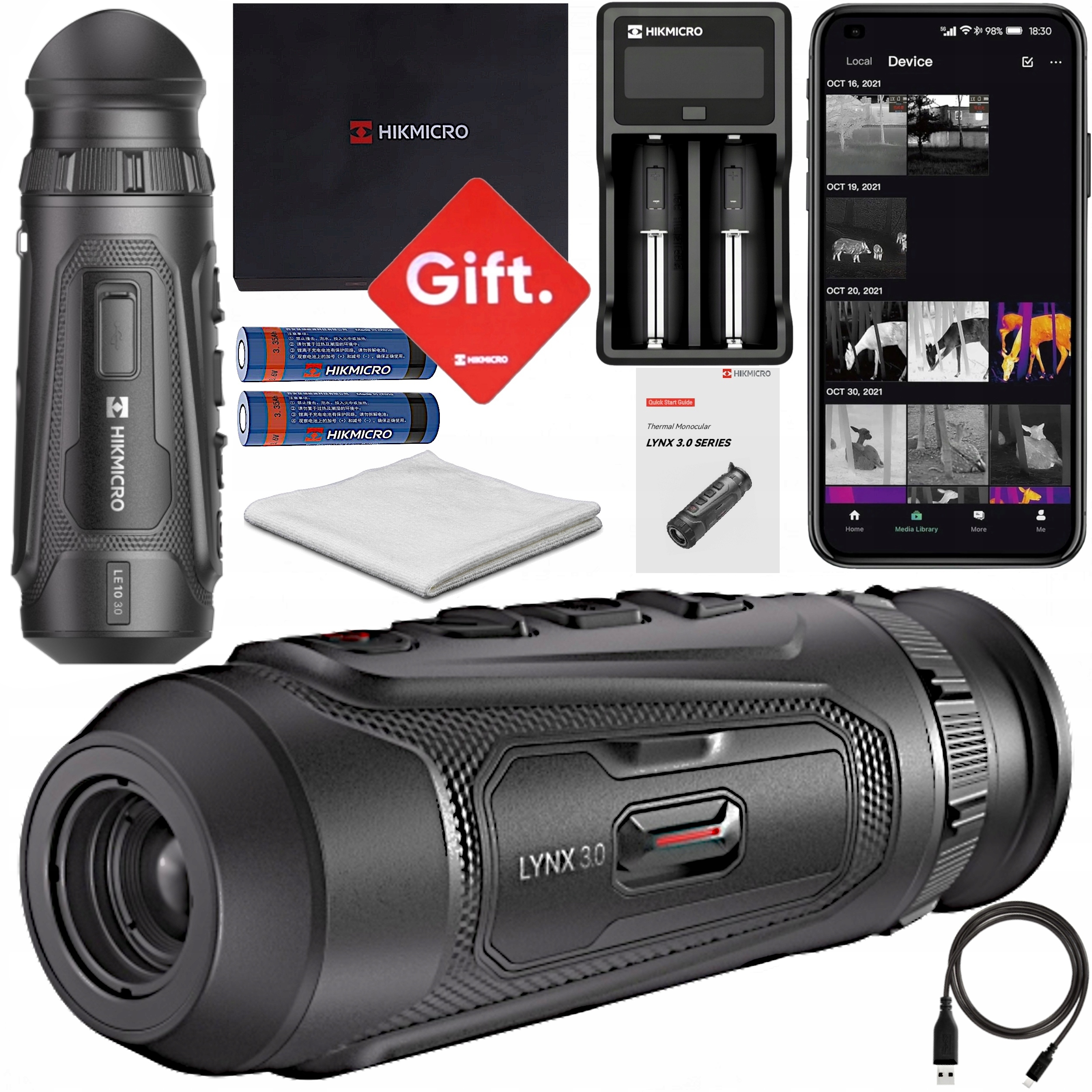 Kamera Termowizyjna Termowizor Hikmicro Lynx 3.0 LE10 Akcesoria Baterie