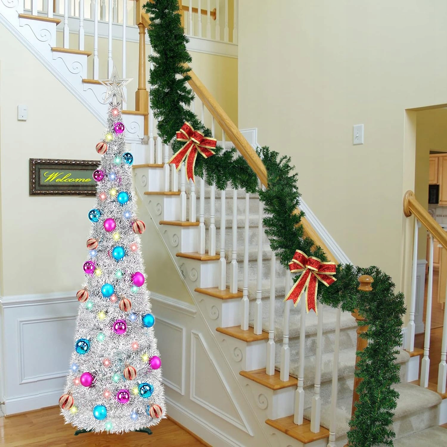 GIRLANDA CHOINKOWA ŚWIĄTECZNA DEKORACYJNA STROIK NA DRZWI OKNO SCHODY 2,7m Wysokość maksymalna 270 cm