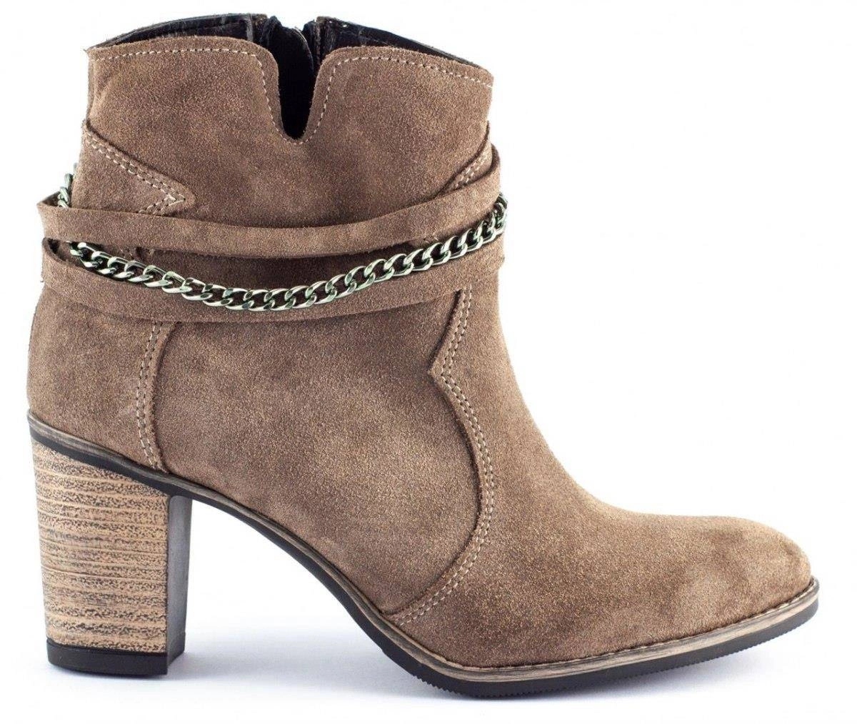 Kotníkové Boty s řetízkem Megi béžové, přírodní kůže, podpatek 37