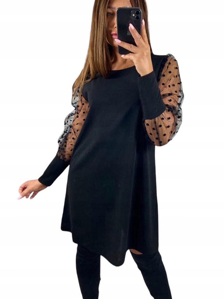 Šaty šaty V783, černé s tylovým rukávem, vel. 50 (5XL)