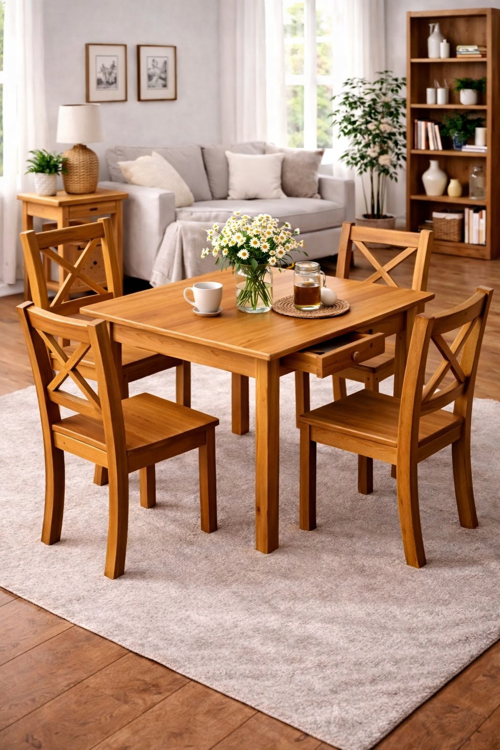 Dřevěný Stůl S Borovicovou Zásuvkou 75x75 Dub Do Kuchyně Obývacího Pokoje Pevný