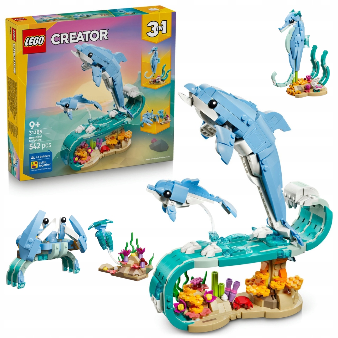 Lego 31385 Creator 3v1 Mořská zvířata: krásný delfín mořský koník, krab